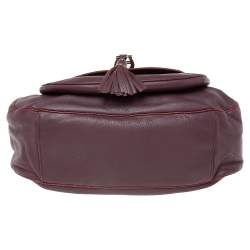Pre Owned Aigner Purple/Burgundy Leather And Lizard Embossed Leather Front Pocket Satchel