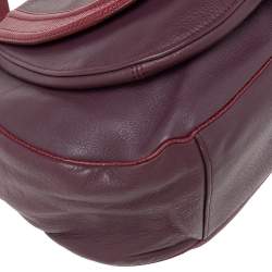 Pre Owned Aigner Purple/Burgundy Leather And Lizard Embossed Leather Front Pocket Satchel