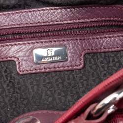 Pre Owned Aigner Purple/Burgundy Leather And Lizard Embossed Leather Front Pocket Satchel