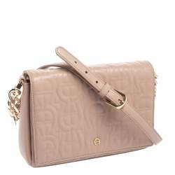 Pre Owned Aigner Pink Leather Logo Flap Shoulder Bag