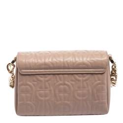 Pre Owned Aigner Pink Leather Logo Flap Shoulder Bag