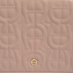 Pre Owned Aigner Pink Leather Logo Flap Shoulder Bag