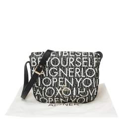 Pre Owned Aigner Black Signature Canvas And Leather Flap Shoulder Bag