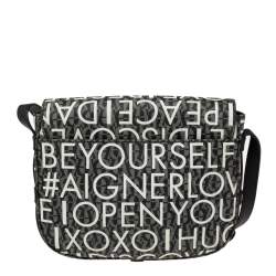 Pre Owned Aigner Black Signature Canvas And Leather Flap Shoulder Bag