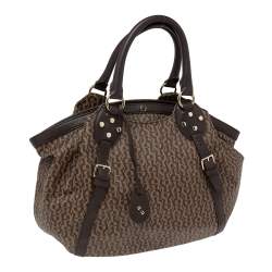Pre Owned Aigner Brown Signature Coated Canvas and Leather Zip Shoulder Bag