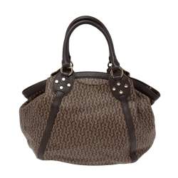 Pre Owned Aigner Brown Signature Coated Canvas and Leather Zip Shoulder Bag