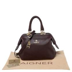 Pre Owned Aigner Dark Brown Leather Boston Bag