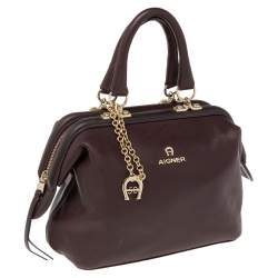 Pre Owned Aigner Dark Brown Leather Boston Bag