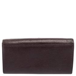 Pre Owned Aigner Plum Leather Logo Flap Continental Wallet