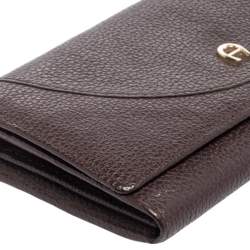 Pre Owned Aigner Plum Leather Logo Flap Continental Wallet