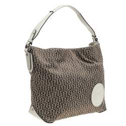 Pre Owned Aigner Beige/Off White Canvas and Leather Hobo