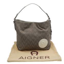 Pre Owned Aigner Beige/Off White Canvas and Leather Hobo