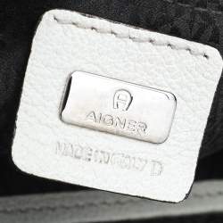 Pre Owned Aigner Beige/Off White Canvas and Leather Hobo