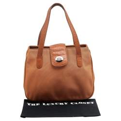 Pre Owned Aigner Orange Nylon and Croc Embossed Leather Tote
