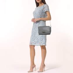 Pre Owned Aigner Grey Leather Turnlock Flap Shoulder Bag