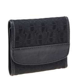 Aigner Black Signature Canvas and Leather Trifold Wallet