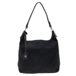 Aigner Black Signature Canvas and Leather Hobo
