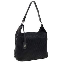 Aigner Black Signature Canvas and Leather Hobo