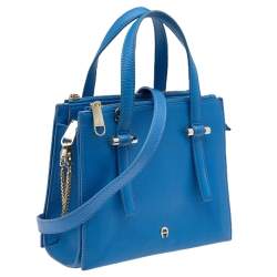 Pre Owned Aigner Blue Leather Lana City Tote