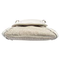 Pre Owned Aigner White Signature Canvas and Leather Buckle Flap Shoulder Bag