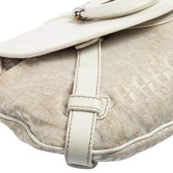 Pre Owned Aigner White Signature Canvas and Leather Buckle Flap Shoulder Bag