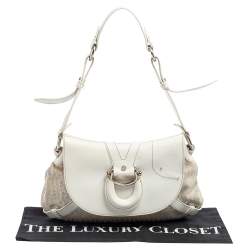 Pre Owned Aigner White Signature Canvas and Leather Buckle Flap Shoulder Bag