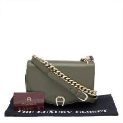 Pre Owned Aigner Dark Green/Black Leather Diadora Crossbody Bag