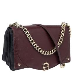 مملوكة مسبقًا Aigner Black/Burgundy Grained Leather Diadora Chain Shoulder Bag