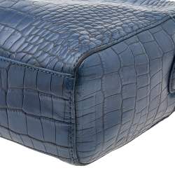 Pre Owned Aigner Blue Croc Embossed Leather Shoulder Bag