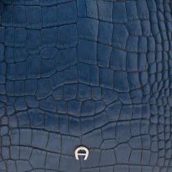 Pre Owned Aigner Blue Croc Embossed Leather Shoulder Bag