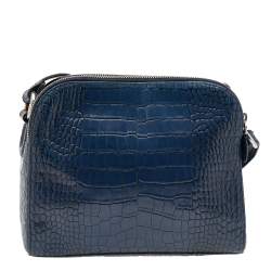 Pre Owned Aigner Blue Croc Embossed Leather Shoulder Bag