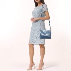 Pre Owned Aigner Blue Croc Embossed Leather Shoulder Bag