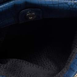Pre Owned Aigner Blue Croc Embossed Leather Shoulder Bag