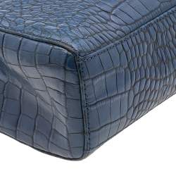 Pre Owned Aigner Blue Croc Embossed Leather Shoulder Bag