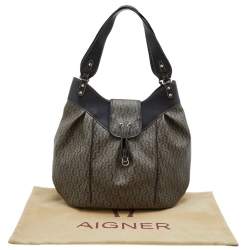 Pre Owned Aigner Brown Signature Coated Canvas and Leather Hobo