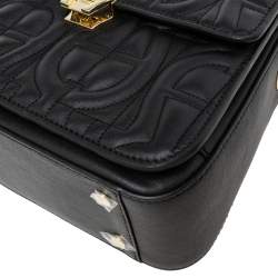 Pre Owned Aigner Black Signature Leather Genoveva Top Handle Bag