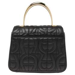 Pre Owned Aigner Black Signature Leather Genoveva Top Handle Bag