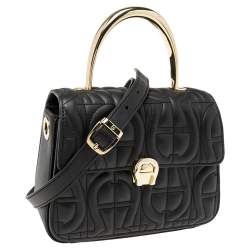 Pre Owned Aigner Black Signature Leather Genoveva Top Handle Bag