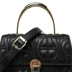 Pre Owned Aigner Black Signature Leather Genoveva Top Handle Bag