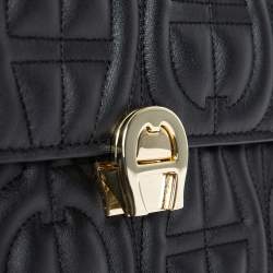Pre Owned Aigner Black Signature Leather Genoveva Top Handle Bag