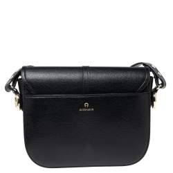 Pre Owned Aigner Black Leather Cybill Cavallo Flap Shoulder Bag