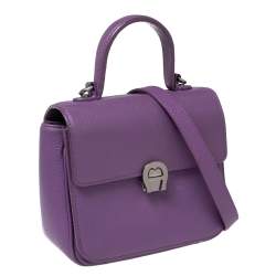 Pre Owned Aigner Purple Leather Genoveva Top Handle Bag
