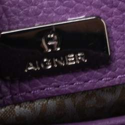 Pre Owned Aigner Purple Leather Genoveva Top Handle Bag