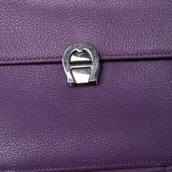 Pre Owned Aigner Purple Leather Genoveva Top Handle Bag