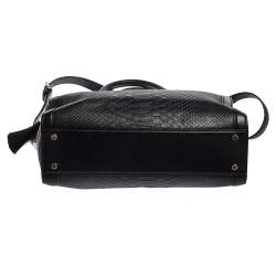 Pre Owned Aigner Black Croc Embossed Leather Cavallina Tote