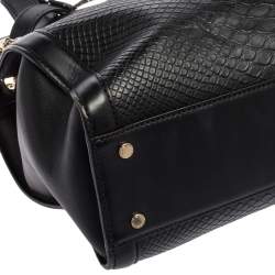 Pre Owned Aigner Black Croc Embossed Leather Cavallina Tote