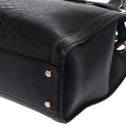 Pre Owned Aigner Black Croc Embossed Leather Cavallina Tote