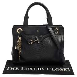 Pre Owned Aigner Black Croc Embossed Leather Cavallina Tote