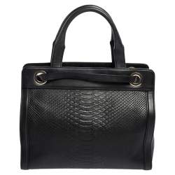 Pre Owned Aigner Black Croc Embossed Leather Cavallina Tote