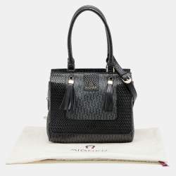 Pre Owned Aigner Black Signature Coated Canvas And Leather Tassel Top Handle Bag